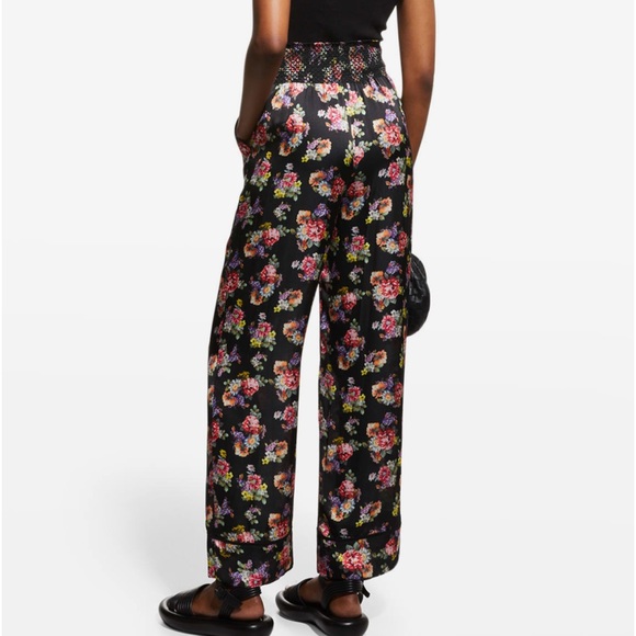 ALICE + OLIVIA SILKY HIGH WAIST PAJAMA PANTS IN BLACK FLORAL PRINT SIZE SMALL - Picture 3 of 13